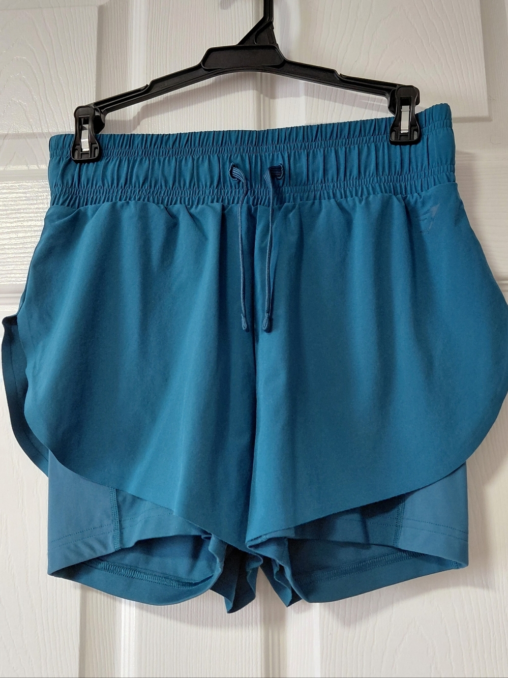 Gymshark Teal Layered Running Shorts with Drawstring